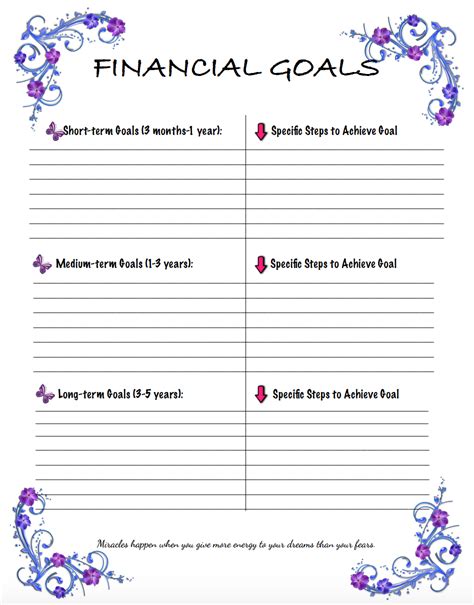Financial Goals Printable